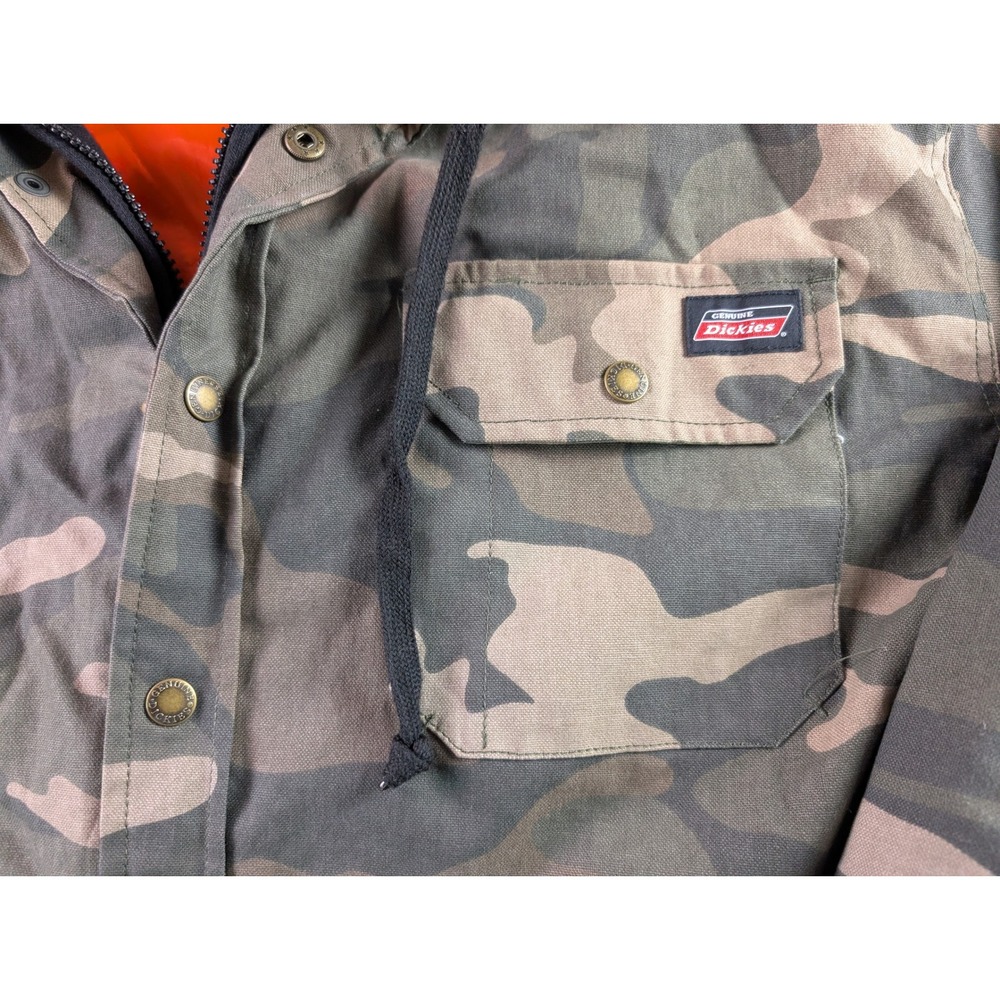 Dickies Mens Camo Hooded Shirt Jacket 2XL Quilted Lining Canvas Workwear Coat - Picture 3 of 12
